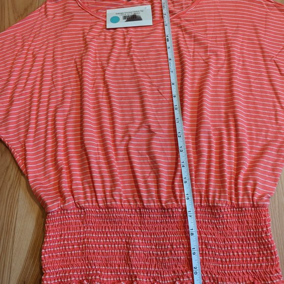 🎉 4 for $25 🎉STACCATO Smocked Bottom Striped Blouse Pink/White Size Medium NWT - Picture 8 of 10
